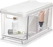 iDesign The Sarah Tanno Collection Medium Stacking Cosmetic Drawer Organizer with Lid and Divider, Clear/White