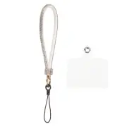 1 Pcs Phone Lanyard, Detachable Wrist Strap Glitters with Phone Patches, White