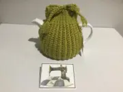 6 Cup Tea Pot Cosy Lime Green Hand Crochet Can Open The Top To Refill