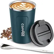 Miss Rui Coffee Cup Travel 380ml Reusable Coffee Mug Stainless Steel Insulated Tumbler with Leakproof Lid for Hot, Iced Drinks (Navy Blue)