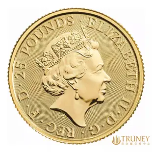 【TRUNEY貴金屬】2022英國皇家都鐸野獸 - 英格蘭獅金幣1/4盎司/英國女王紀念幣 / 約 2.0735台錢