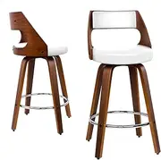 [ALFORDSON] 2X Bar Stools, Swivel Wooden Counter Stool with Footrest, Adjustable Leather Dining Chairs in 65cm Seat Height, Kitchen Stool for Home Bar Dining Room, Eden White