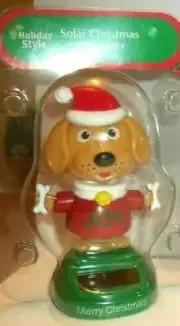 NEW Solar Powered Dancing Winter Christmas Santa Dog Puppy Joy Bobble Head Toy