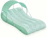 Inflatable Pool Float Chair with Canopy Backrest Footrest Adults Outdoor Swimming Pools (Pump Not Included) Floating Mat LWX
