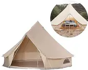 3/4/5/6m Camping Bell Tent 4-Season Heavy Duty Family Tent Outdoor Hiking Hunting Yurt Tent with Zipped Groundsheet and Chimney Little Surprise