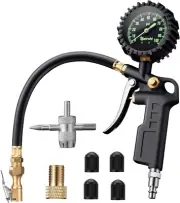 Tire Inflator with Pressure Gauge – Large Glow Dial, Swivel Air Chuck with Gauge