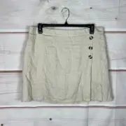 Tahari Skort Womens XL Beige A-Line Pull On Solid Linen Button Trim Back Elastic
