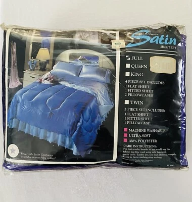 Vintage Purple Satin Full Size Sheet Set Ultra Soft Bed Set New NIP 4 Piece Set