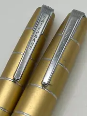 NOS WATERMANS TAPERITE CRUSADER FOUNTAIN PEN & PENCIL BLACK GOLD SILVER STRIPES