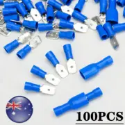 100PC Blue Insulated Crimp Splice Terminals Kit Electrical Wire Spade Connectors