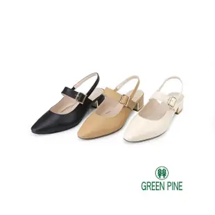 【GREEN PINE】小方頭前包後帶跟鞋黑色(00656319)