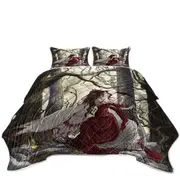 Fantasy Art the Red Fairy and Her Crow Coverlet