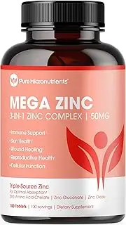 Mega Zinc Supplement, 50mg - 3-in-1 Zinc Complex - 100 Tablets - Pure Micronutrients