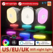 WiFi Tuya Smart PIR Motion Sensor LED Night Light EU US UK Plug Wall Lamp Warm