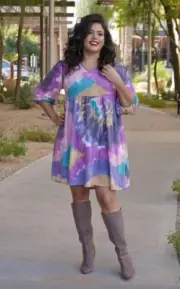 New PLUS SIZE Womens SOFT MULTI COLORED PURPLE TIE DYE TUNIC DRESS 1X 2X 3X