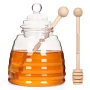 13.5 Oz Honey Pot with Dipper - Extra Honey Dipper Stick - Glass Honey Jar an...