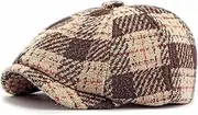 [howkuhat] Adjustable Unisex Newsboy Cap Flat Cap Beret Plaid Pattern Vintage Fashion Octagonal Hat Duckbill Driving Hat for Party Event Travel