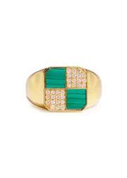 Yvonne Leon Bague Petit Damier 9kt Gold Pinky Ring - Green - 47 47