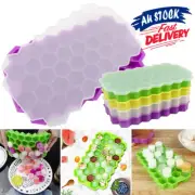 Silicone Ice Cube Tray Mould Plastic + Lid Home Freezer Maker Kitchen 37 Slot