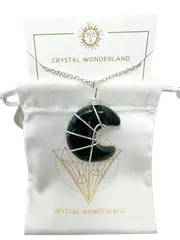 Larvikite Half Moon Shape Pendant Necklace Silver Healing Polished Tumbled