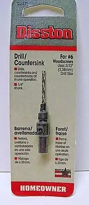 #6 Disston 5207 Drill / Countersink Screw Pilot Bit 1/4 Shank NEW OLD STOCK USA
