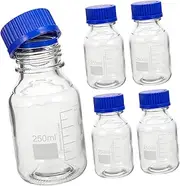 YOSADIER 4Pcs Empty Bottles Graduated Glass Storage Bottles with Screw Caps for Laboratories Chemical Institutes and Classroom Applications