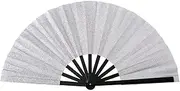 [Generic] Sparkling Hand Fan Large Party Foldable Bamboo Fan for Festival Performance Elegant Glittering Reusable Decoration(Silvery)