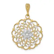 14k Yellow u0026 Rhodium Gold w/Rhodium D/C Scalloped Wave Charm