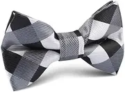 [OTAA] Black White Grey Checkered Kids Bow Tie Black Black White Grey Checkered Kids Bow Tie