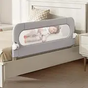 Foldable Bed Rail for Toddlers, 120/150/180/200 cm Swing Down Bed Bumper, 68-83 cm Height Adjustable Nursery Bed Rails, for Twin, Double, Full, Queen & King Size Mattress (Grey, 120CM)