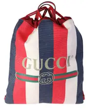 Gucci Blue, Green, Red, White Canvas Sylvie Drawstring Backpack Tote (Authentic Pre-Loved)