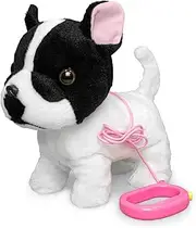 YH YUHUNG Walking French Bulldog Puppy Stuffed Animal with Remote Control Leash Electronic Pets Puppy Interactive Dog Toys for Kids Gift(Black/White)