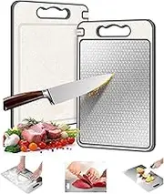 Kitchen Chopping Board,Double Sided 304Stainless Steel Cutting Boards and Wheat Straw PP,Anti-Mildew Non-Slip Durable Kitchen Cutting Board, Sutible for Fruit Vegetable Meat Tools