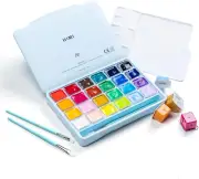 Gouache Paints Set with 3 Paint Brushes, 24 Colors, 30G, Jelly Cup Design, Non T