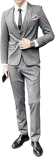 [Zylphorix] Men's Stripe 3 Piece Suit Elegant Business One Button Suits Jacket Vest Pant Tuxedo Party Set