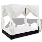 Sunlounger With Curtains Poly Rattan Black
