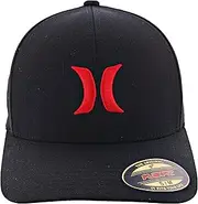 [Hurley] Men's One And Only Black Flexfit Hat, Black Red, Small-Medium