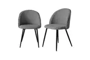 Set of 2 Levede Fabric Padded Dining Chairs Black White Grid