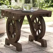 Garden Footstool, Solid Fir Wood Outdoor Ottoman, Versatile Wagon Wheel Design for Patio, Terrace, Balcony, Lawn