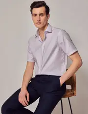 Hawes & Curtis Non Iron Lilac & White Slim Fit Short Sleeve Shirt Size: XXL