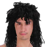 Mens Rock Hip Hop Wig Punk Rockstar 80s Party Costume Dude Bogan Curly - Black