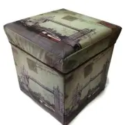 Retro Multifunctional Storage Ottoman, Foldable Leather Cube Footrest Stool Sea