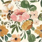 HaokHome 93215-2 Vintage Boho Floral Peel and Stick Wallpaper Peonies Removable Rose Beige/Pink/Oliva Vinyl Self Adhesive Mural 0.45m x 3m