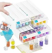 ARTDOT 128 Jays Storage Box for Diamond Painting Kits for Adults,4 Sets Interlocking Storage Container with Round Bottles for Organizing Diamond Art Accessories and Tools
