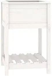 White Wooden Planter with Shelf - 54x54x81 cm Solid Pine for Indoor/Outdoor Use - Space Saving Garden Decor for Small Spaces, Balcony or Patio