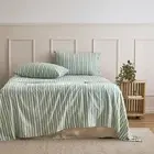 Sage Stripe Cotton Flannelette Sheet Set Single/KS/Double/Queen/King/SK