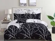 Tree Reversible Quilt/Doona/Duvet Cover Set(Double Size) - Black M411