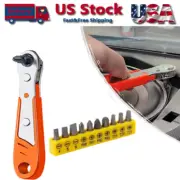 Ratcheting Right Angle Screwdriver Hex Drive 90 Degree Offset + 10pcs Bits Set