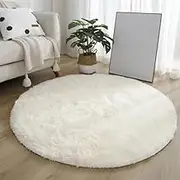 Super Soft Plush Round Rug Mat Fluffy White Carpets for Living Room Home Decor Bedroom Kid Room Decoration Thick Pile Rug,White,60x60cm