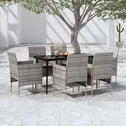 Patio Furniture Sets 7 Piece Garden Dining Set with Cushions Grey and Black